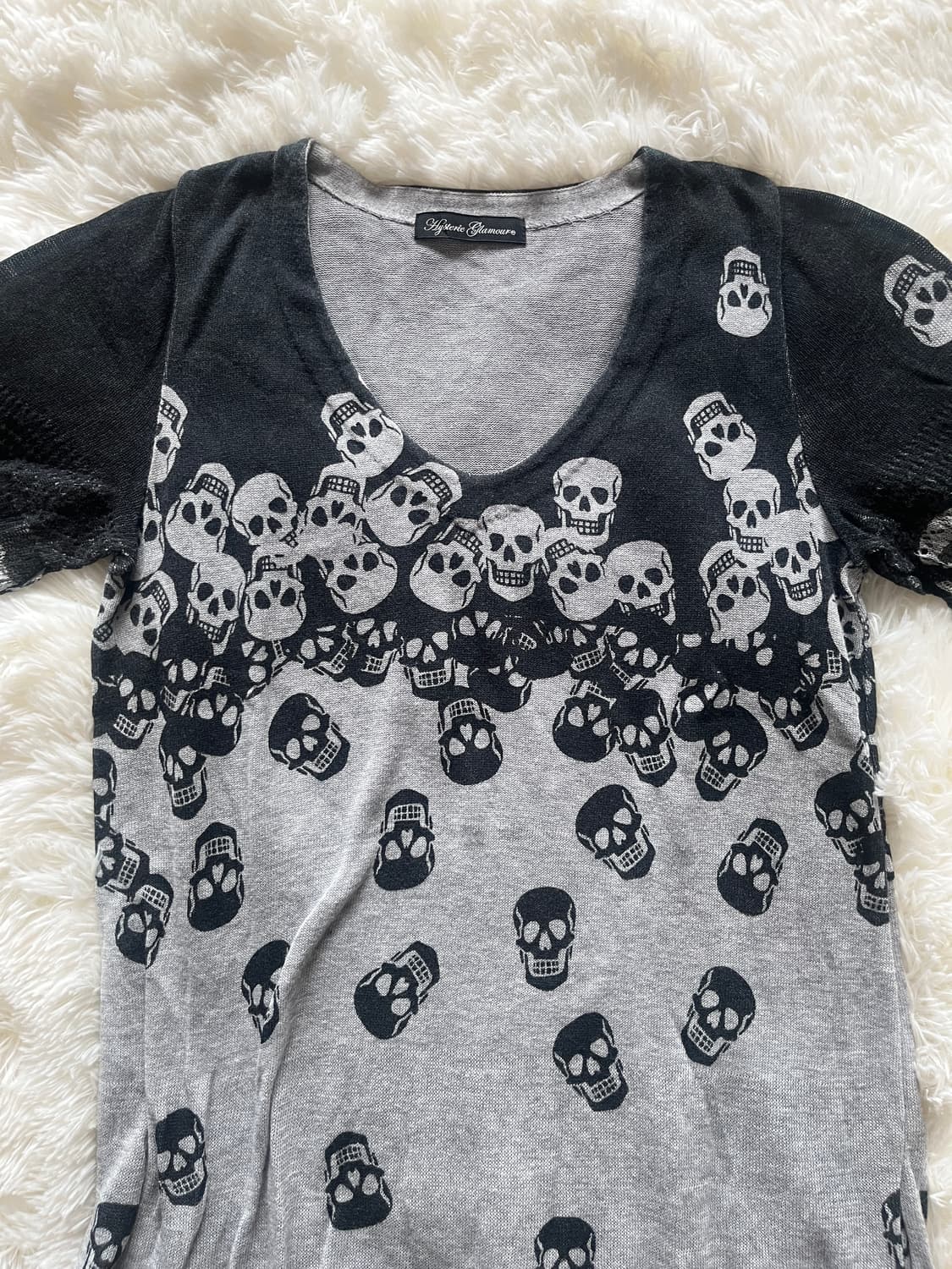 히스테릭 글래머 해골 스컬 올오버 그래픽 레이스 니트 반팔 티셔츠 튜닉 상품이미지2