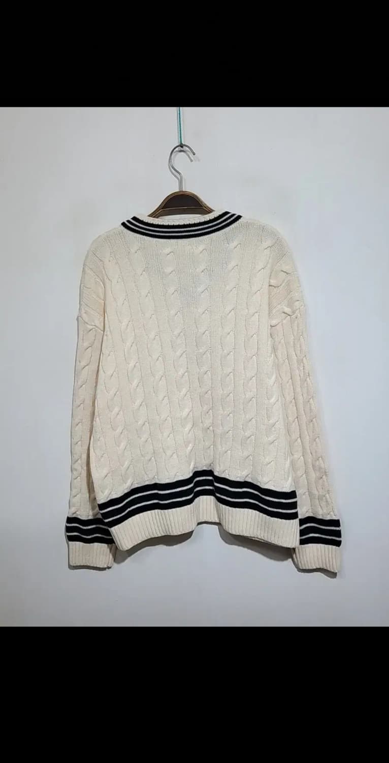 (L) 예일 케이블 니트 아이보리 꽈배기 스웨터 브이넥  상품이미지6