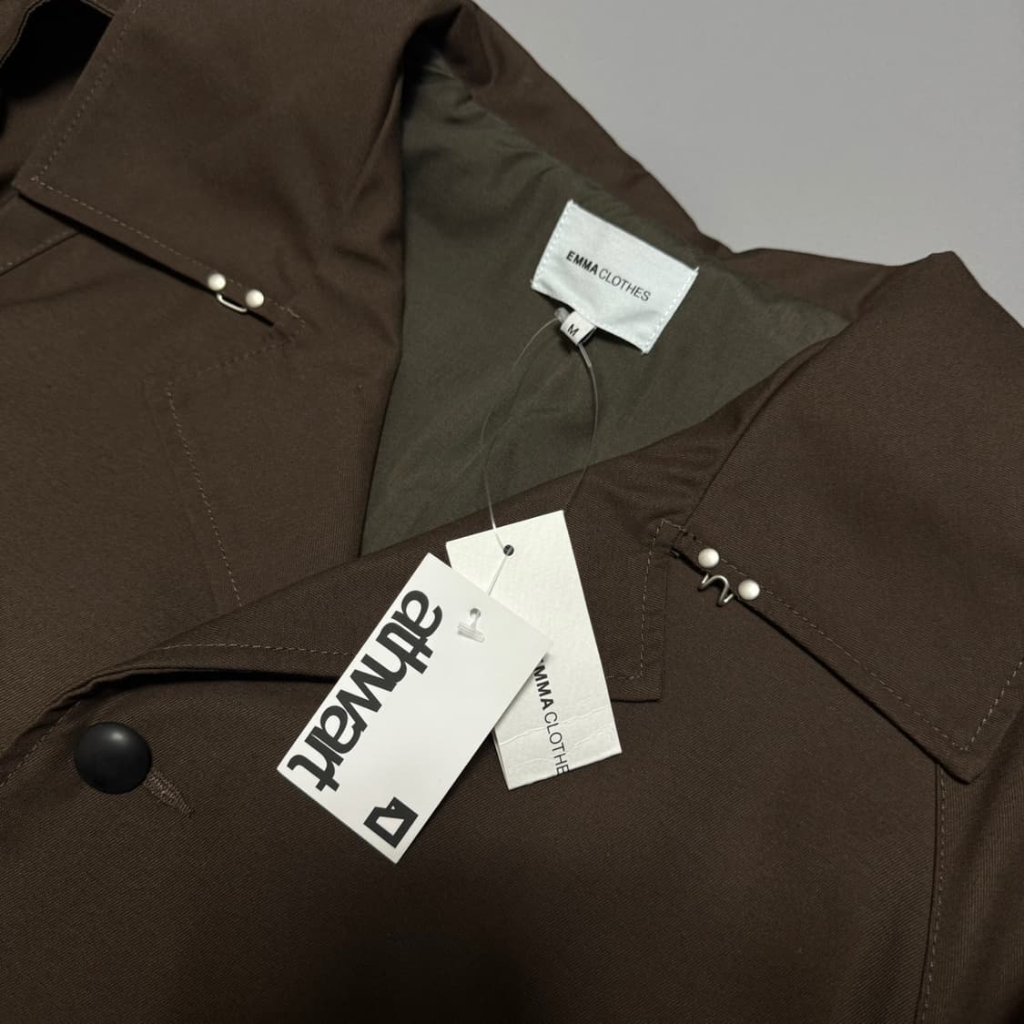 EMMA CLOTHES 다크브라운 폴리에스터 코튼 혼방 오버 트렌치 코트 상품이미지3