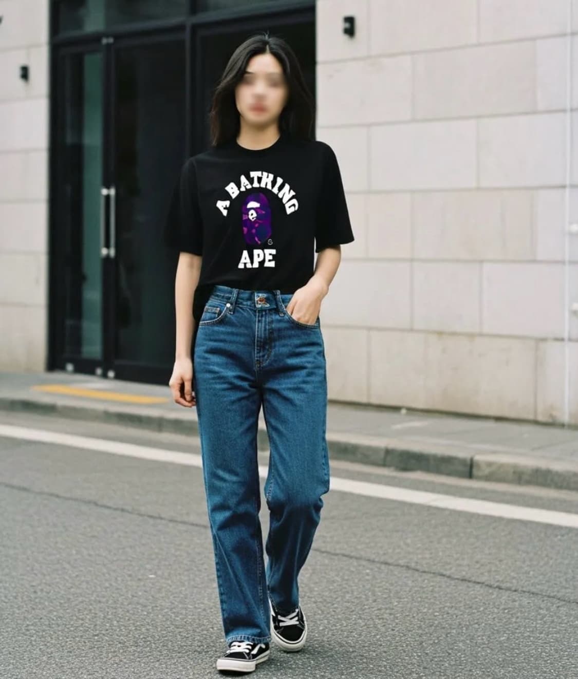 베이프 카모 컬리지 티셔츠 블랙 퍼플 S 상품이미지3
