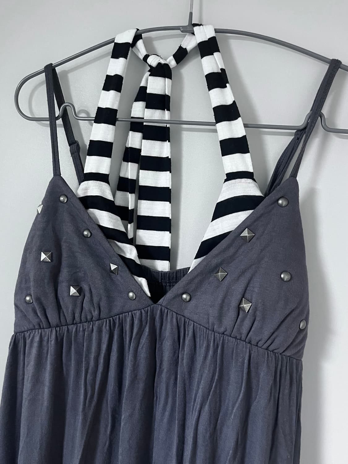 고딕 갸루 펑크 고스로리 y2k 스터드 스트라이프 롱 원피스 공겜여주 상품이미지4