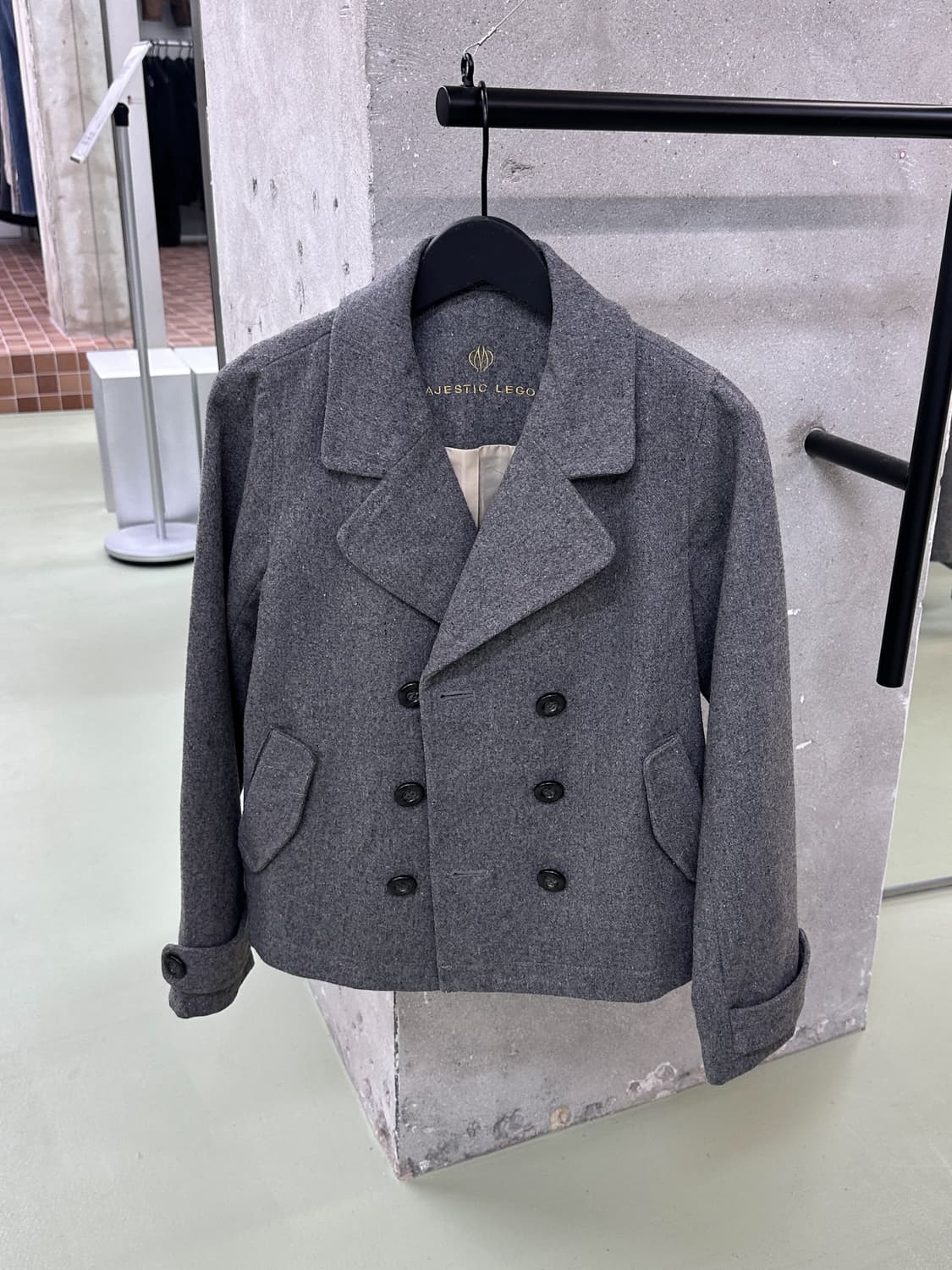 gray wool double short jacket 상품이미지4