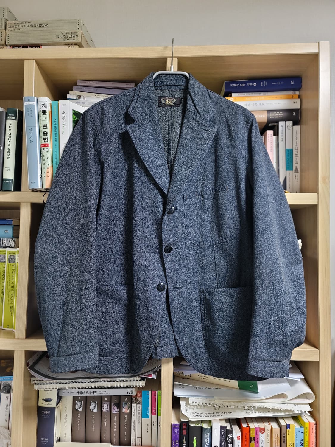 더블알엘 인디고 솔트앤페퍼 샴브레이 3버튼 테일러드 워크자켓 상품이미지1