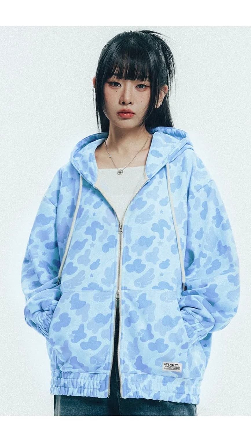 밴힛 카모 후드집업 블루 상품이미지1