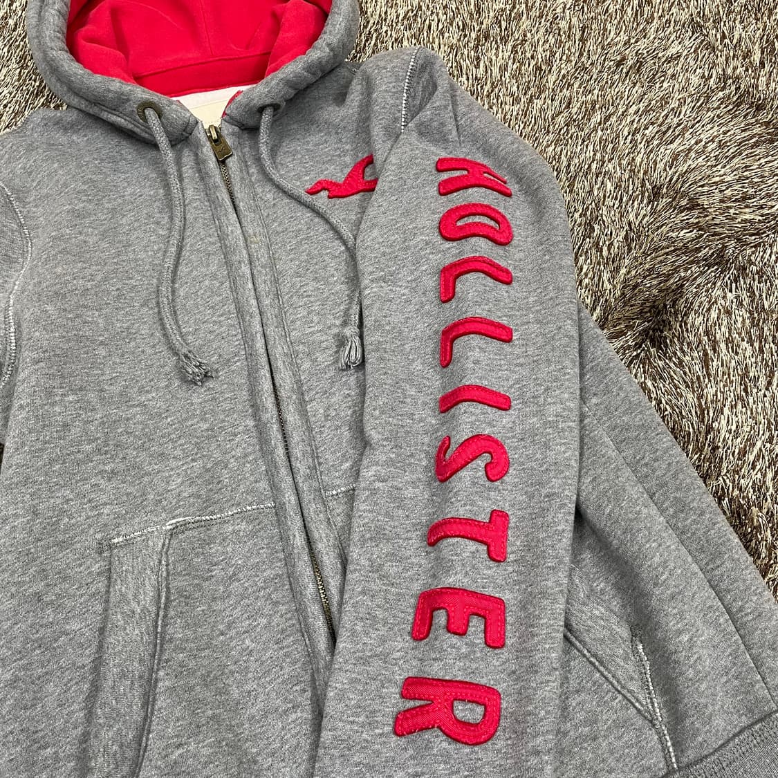 홀리스터 Hollister 진그레이 레드 로고 기모 후드집업 S 상품이미지4