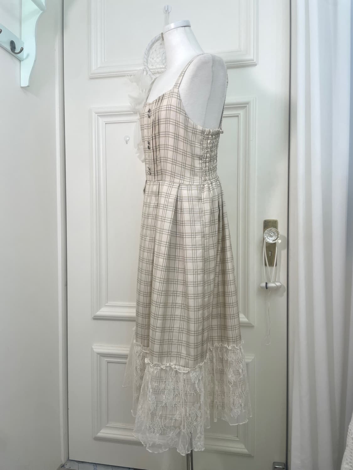 AXES FEMME beige khaki check lace point 상품이미지2
