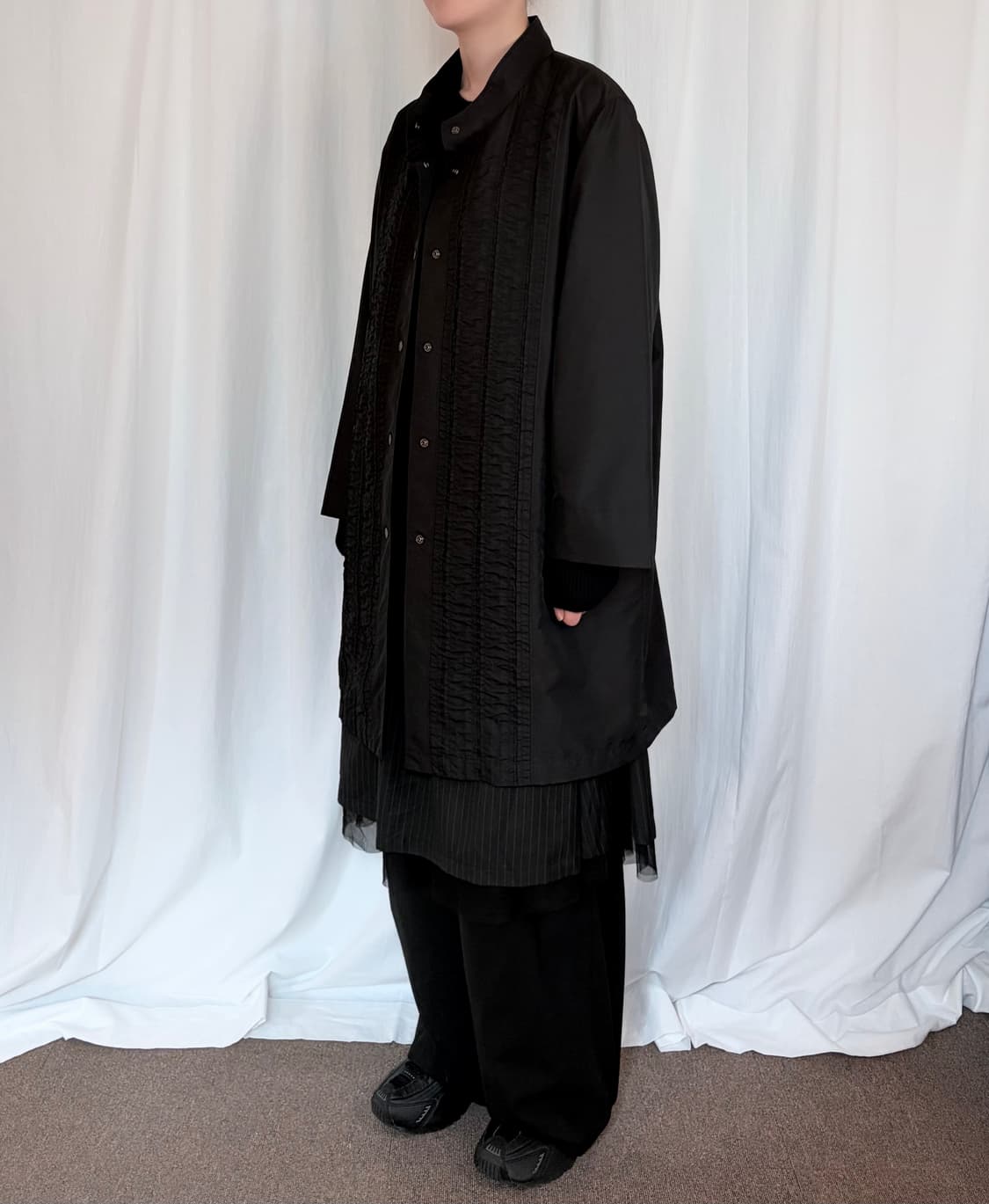 Shirring Nylon Midi Jacket - Black 상품이미지3