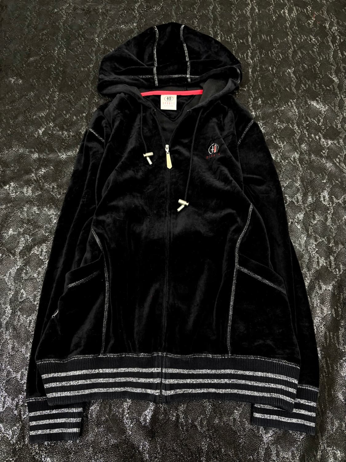“Vintage” Y2K Stripe Detail Velvet Hoodi 상품이미지1