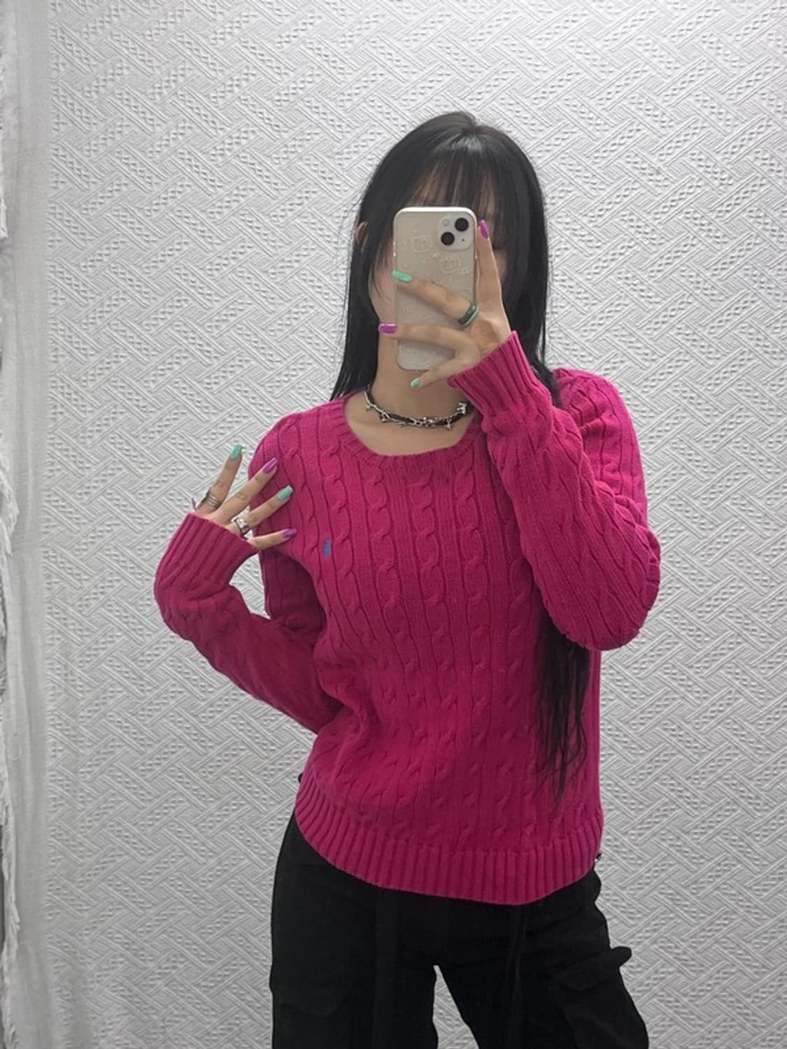 폴로 랄프로렌 Y2K 00's 핫핑크 꽈배기 케이블 니트 M C07360 상품이미지1