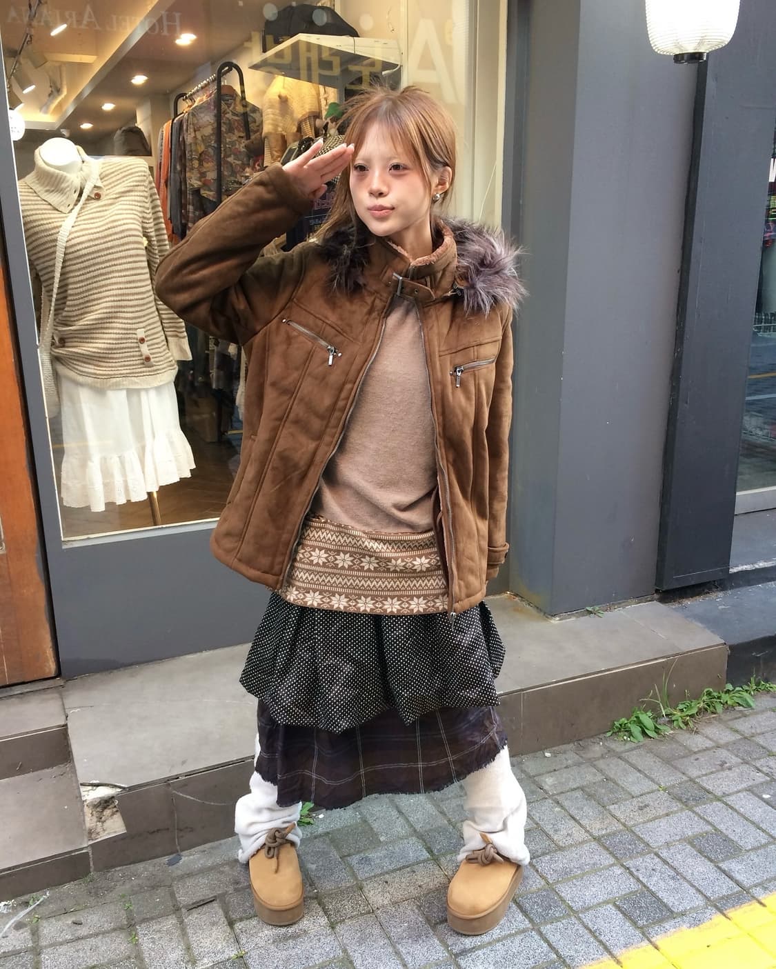 🤎브라운 퍼후드 무스탕 코디🤎 상품이미지1