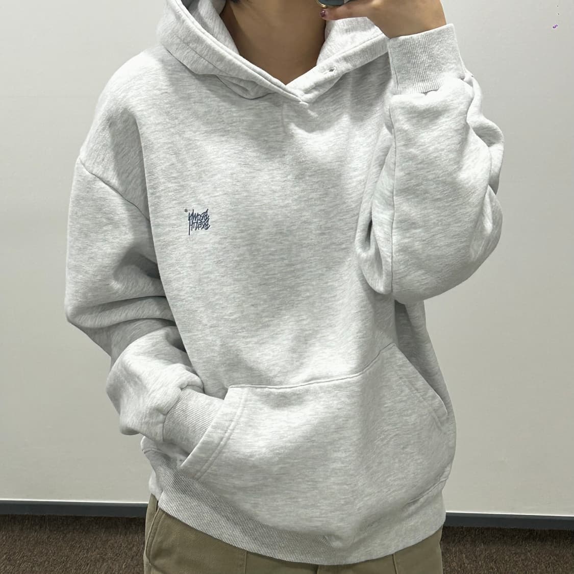 Brown Breath 브라운브레스 네이비 로고 멜란지 후드 상품이미지1