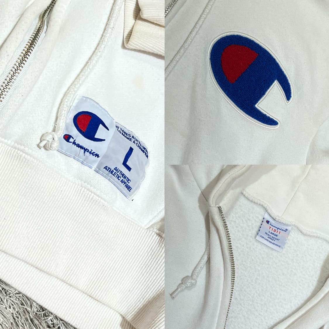 챔피온 빅로고 패치 화이트 후드집업 상품이미지5