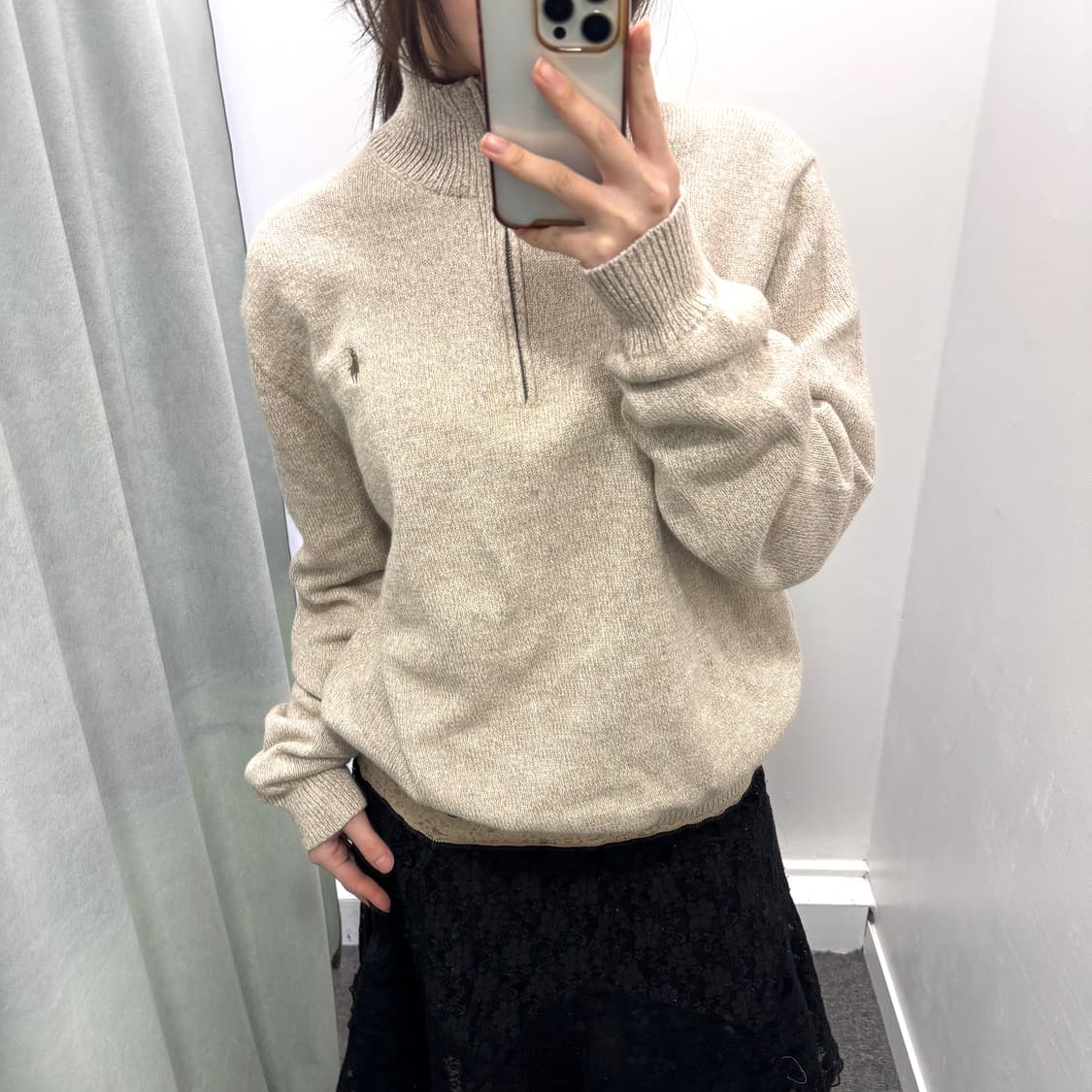 폴로 베이지 반집업 니트 상품이미지2