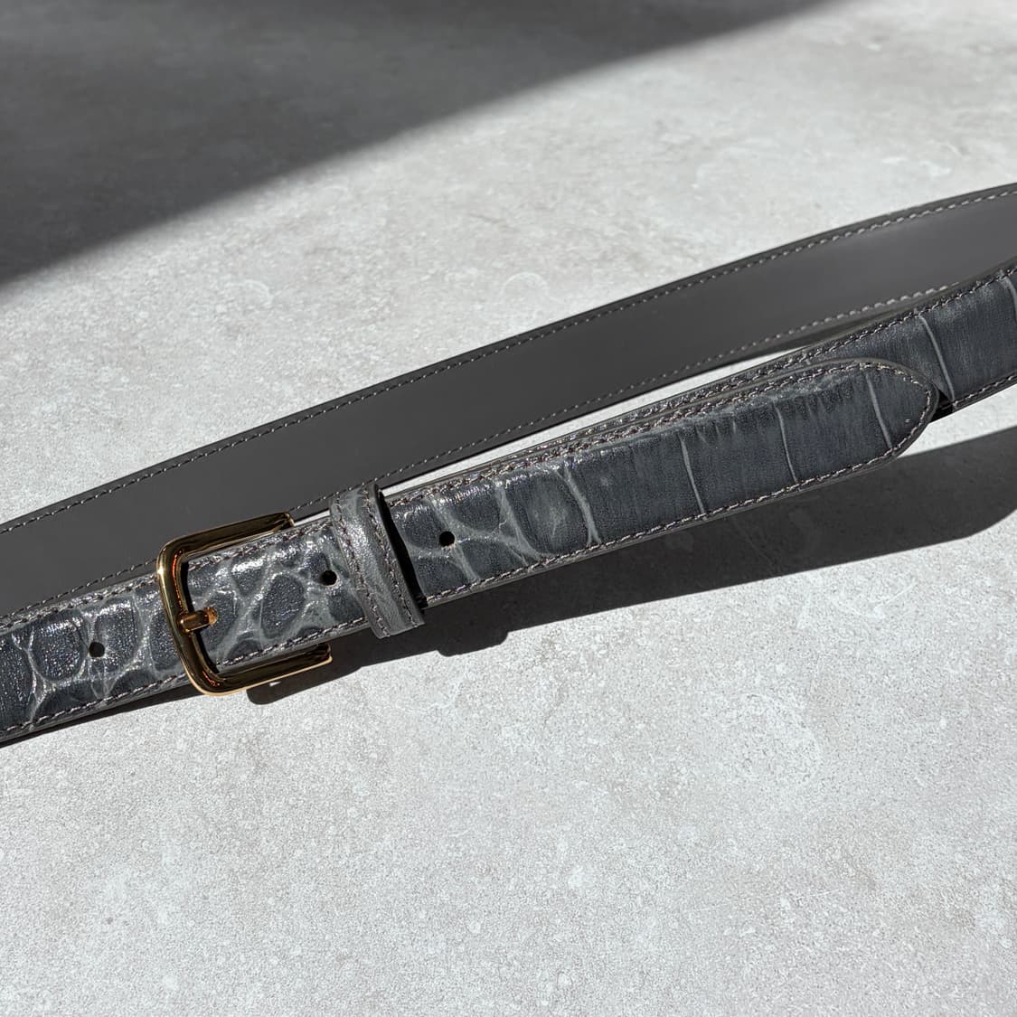 Oribell 크로커다일 페이던트 소가죽 골드버클 미니멀 버클 벨트 상품이미지1