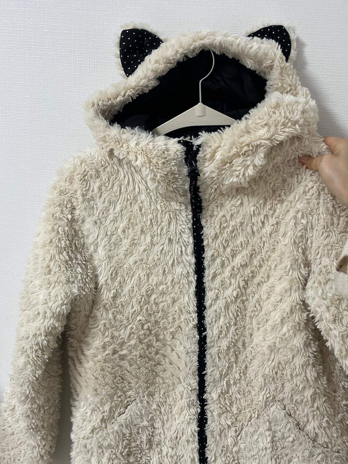 빈티지 라떼 도트 네코미미 털 후드집업 상품이미지3