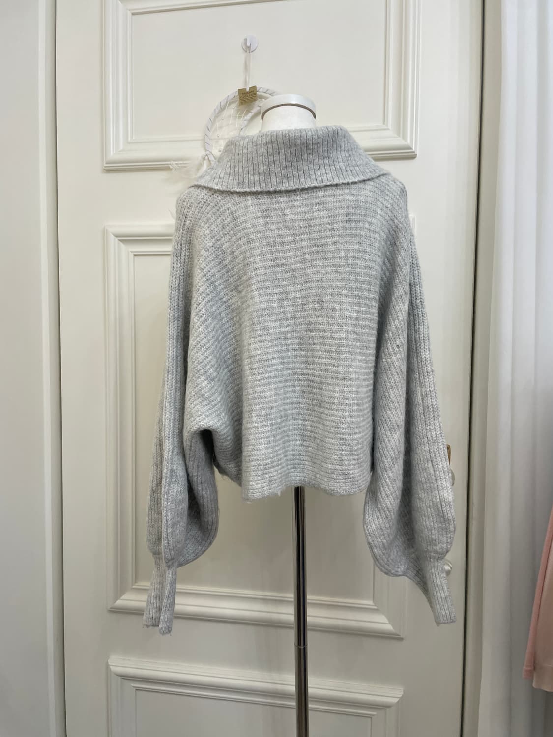 melange gray big collar crop sweater 상품이미지3