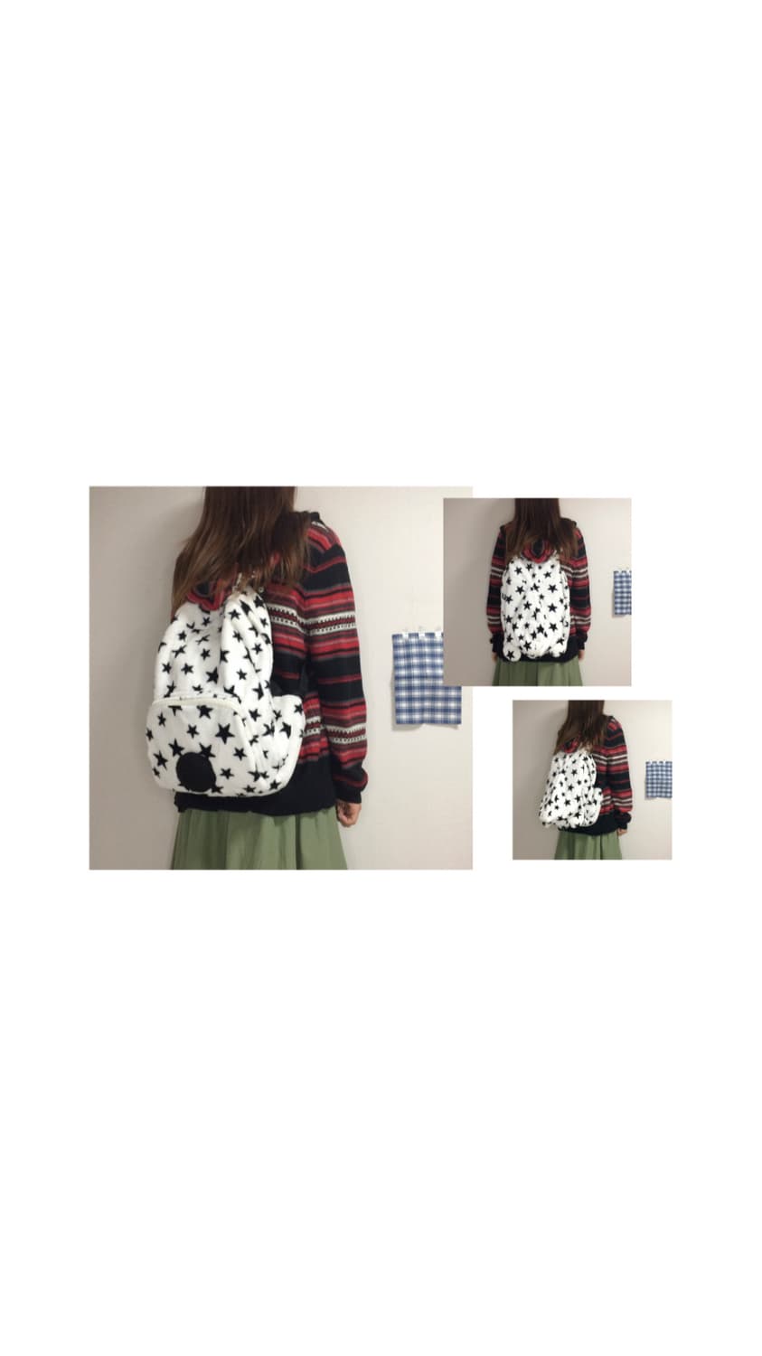 빈티지 화이트 별 무늬 후드 털 백팩 상품이미지9