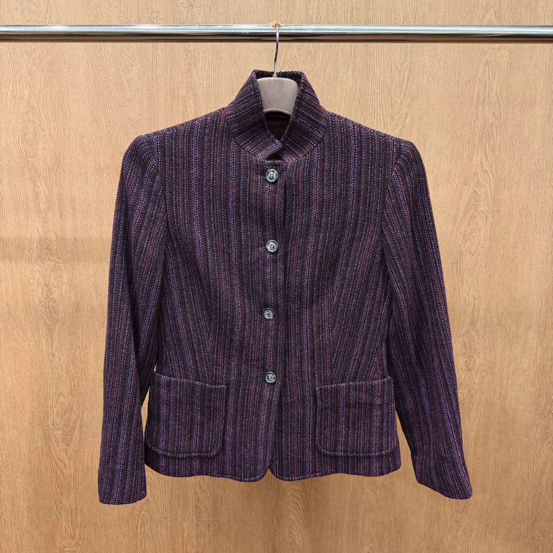 막스마라 위켄드 울 혼방 자켓 세로 스트라이프 텍스처 디테일 퍼플 버건디 상품이미지2