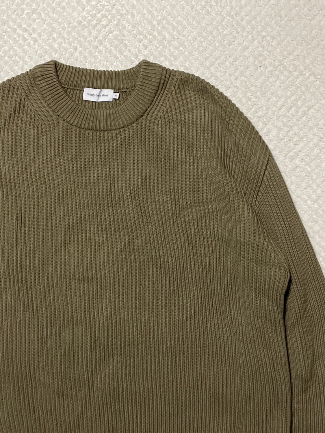 SEW 스테디 에브리웨어 코튼 크루넥 립 니트 올리브 상품이미지3