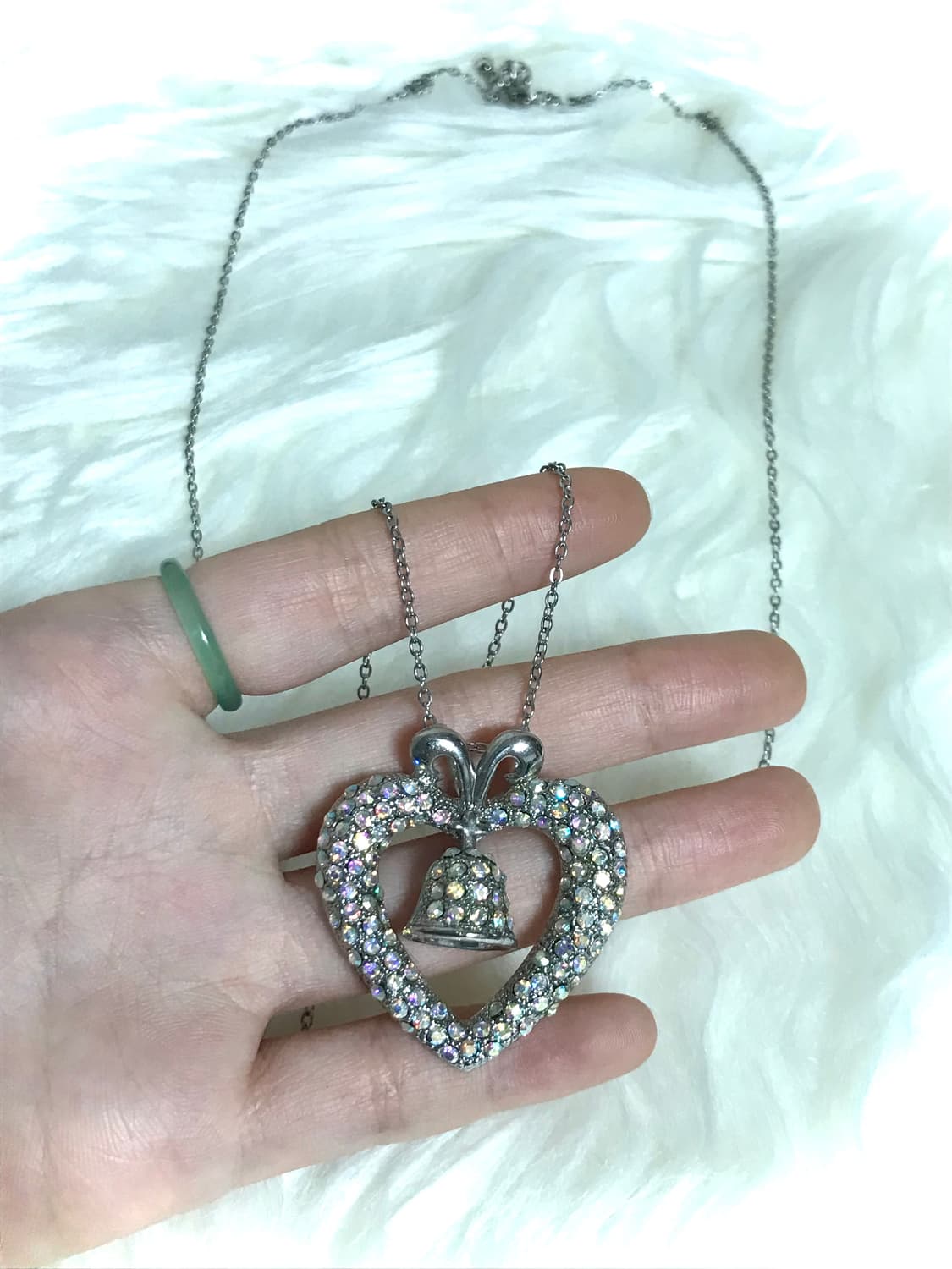 빈티지 하트 종 헤이세이 갸루 오팔 롱 드롭 써지컬스틸 체인 목걸이 상품이미지5