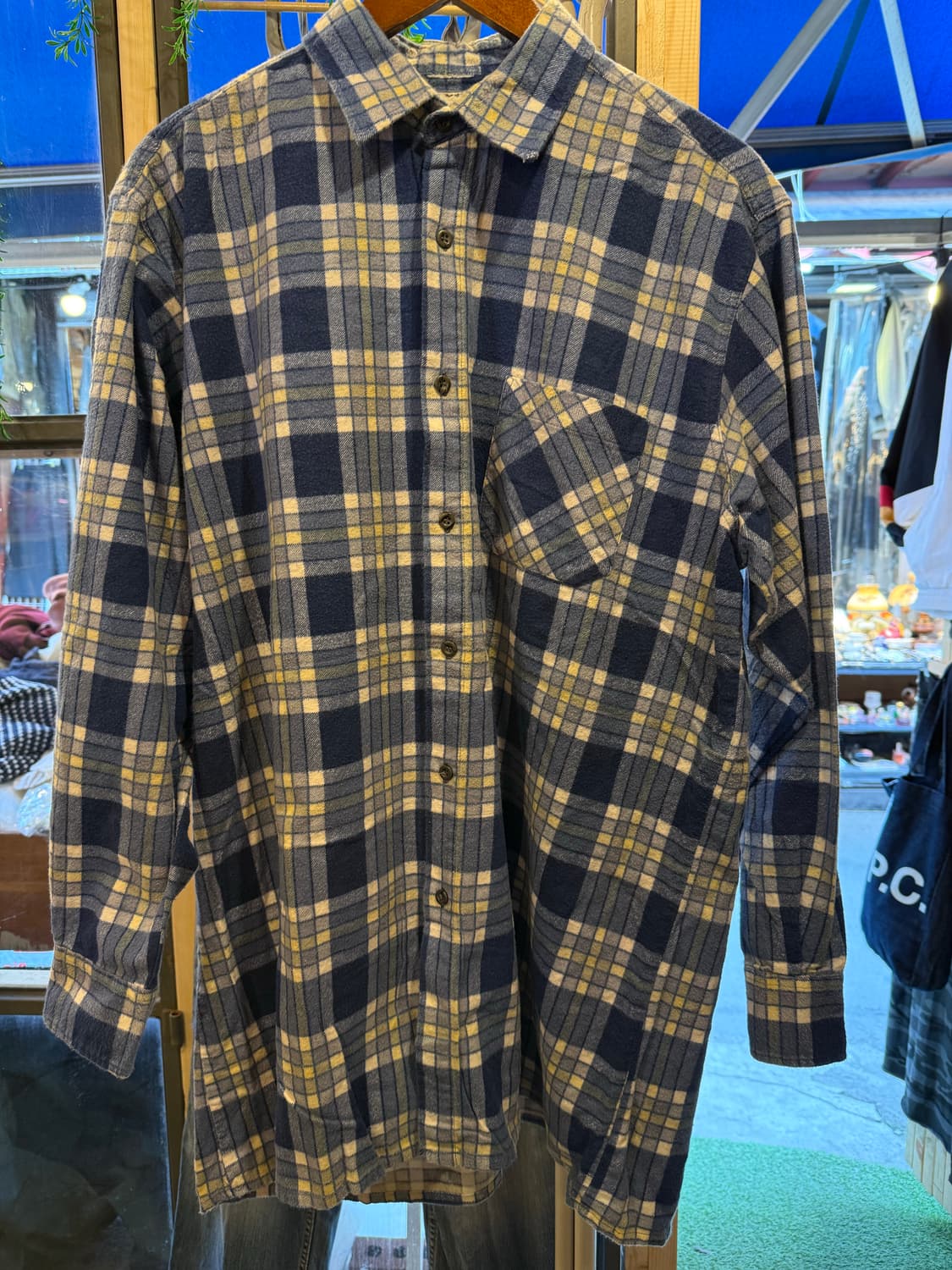 빈티지 블루 플란넬 체크셔츠 상품이미지1