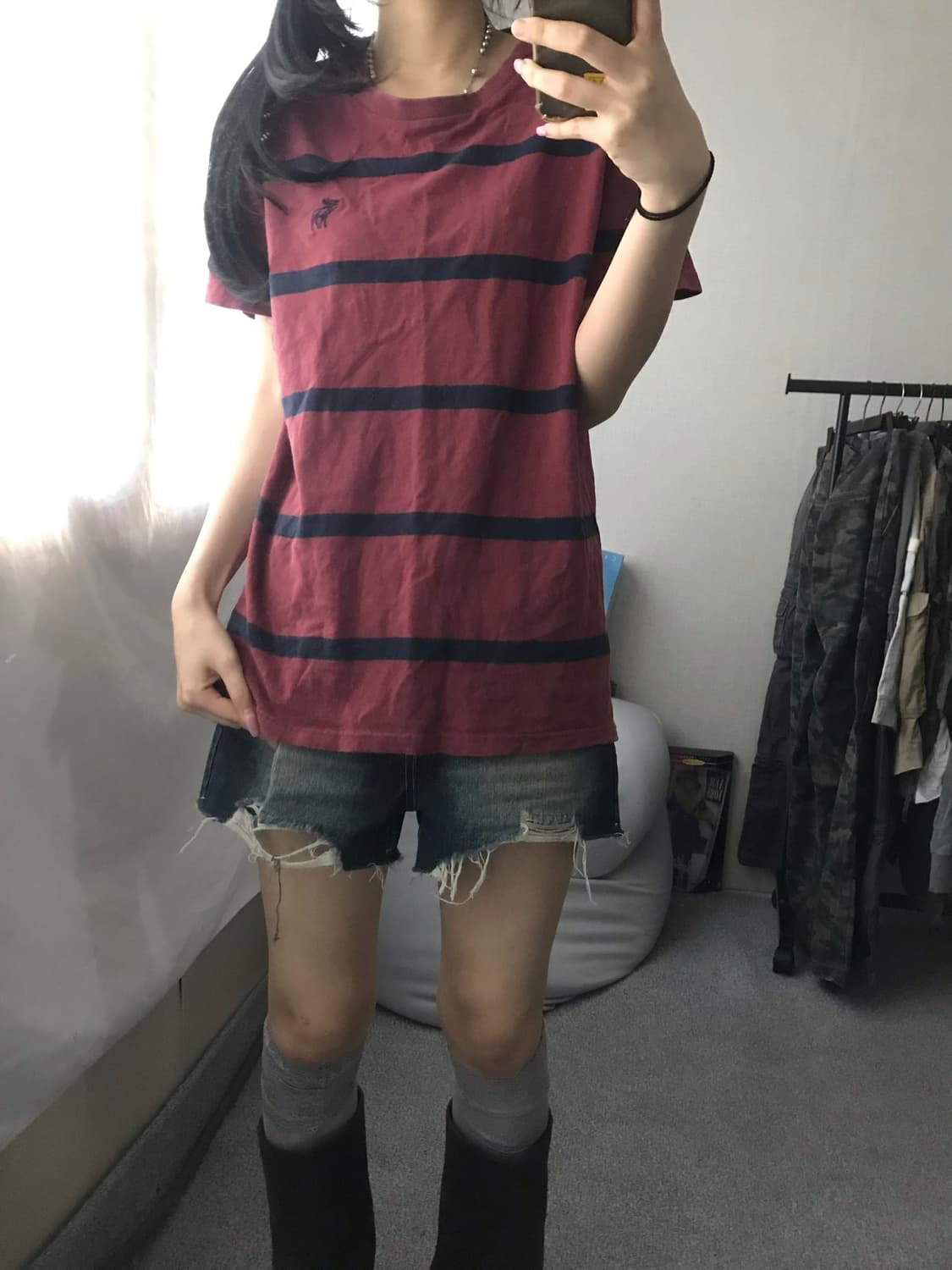 아베크롬비 버건디 스트라이프 반팔티셔츠 상품이미지1
