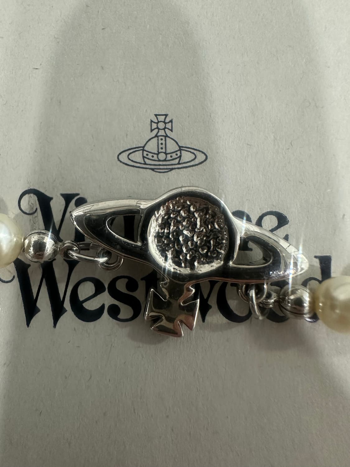 비비안웨스트우드 미니 바스 릴리프 진주 초커 목걸이 상품이미지3