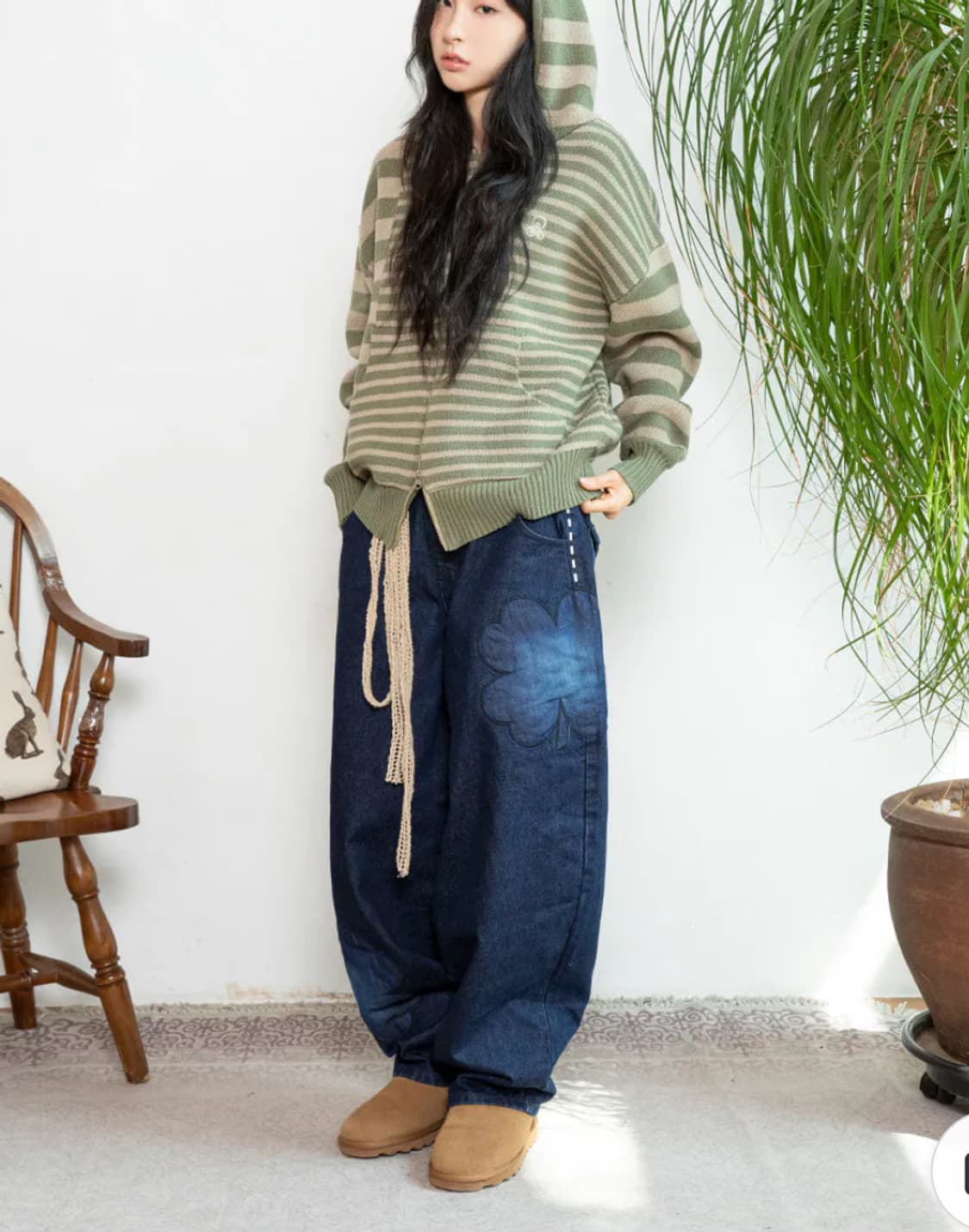 루나키후 코우운 벌룬핏 워싱 데님 바지  상품이미지1