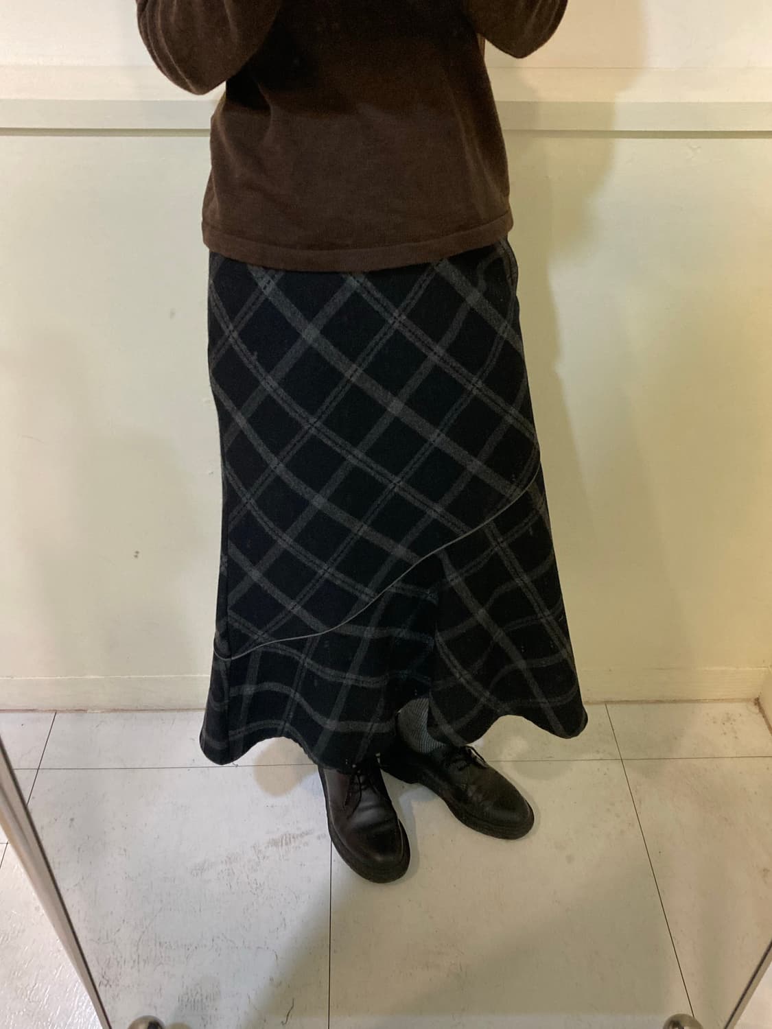 울 체크 플레어 언발란스 롱스커트 상품이미지9