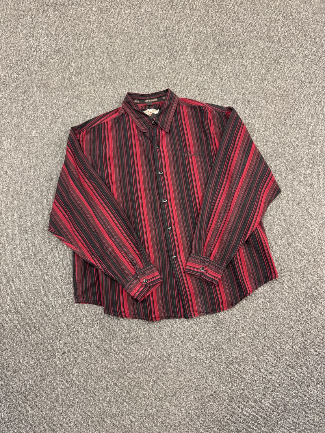 XL)할리데이비슨 빈티지 자수 블랙&레드 스트라이프 긴팔셔츠 상품이미지2