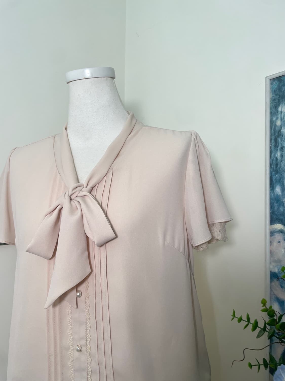 LODISPOTTO pink cream bow lace trim blou 상품이미지7