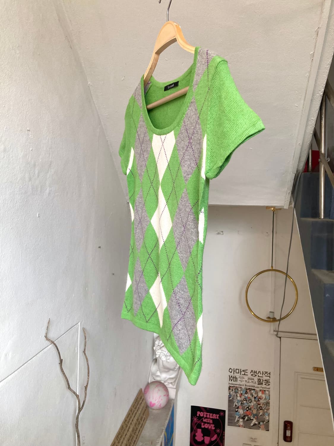 아가일 그린 반팔 니트 상품이미지4