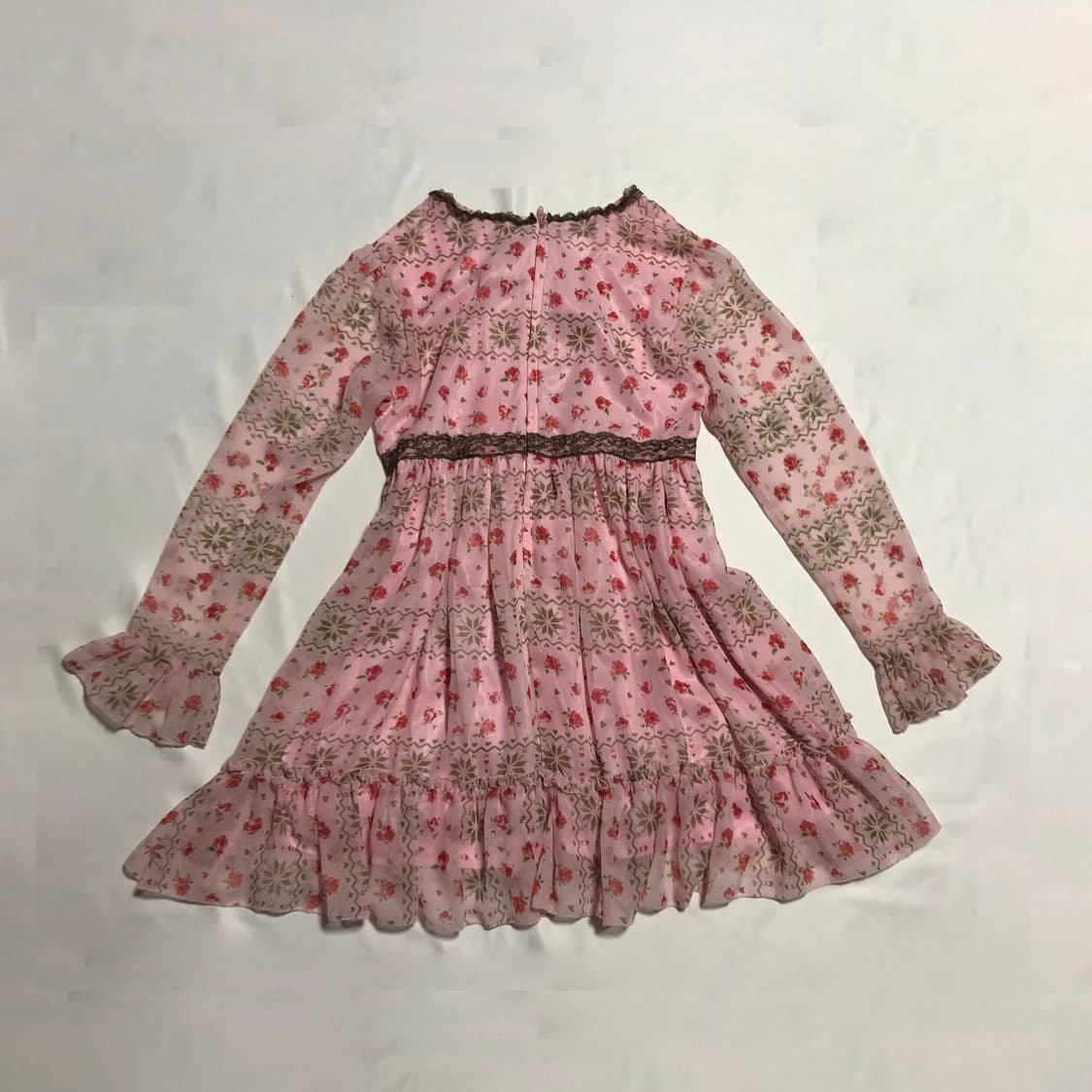 눈꽃 장미 무늬 레이스업 원피스 핑크 상품이미지3