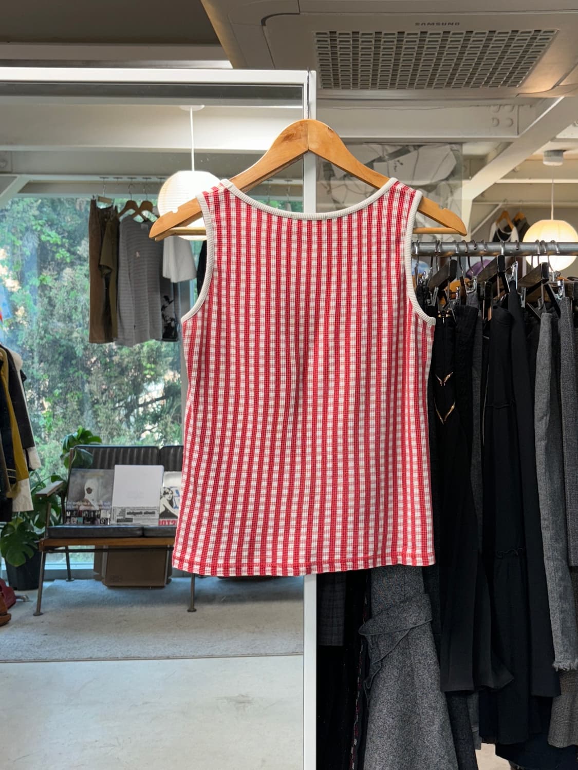 네넷 깅엄체크 와플 슬리브리스 상품이미지2