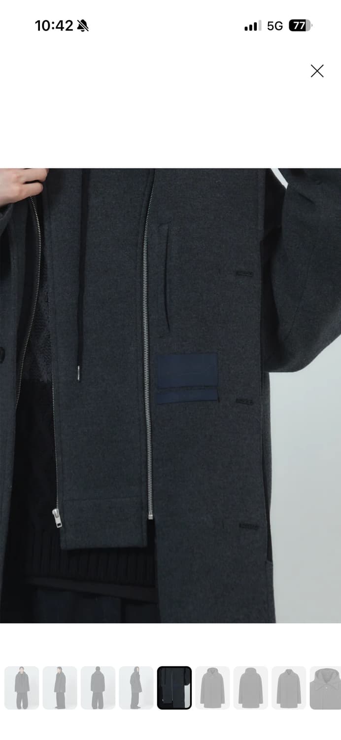 준지 울 캐시 후드 레이어드 미디 코트 - 그레이 상품이미지6