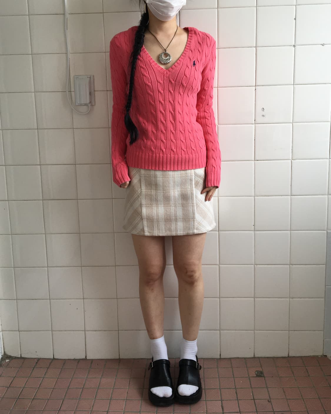 Lace up point check pattern skirt 상품이미지5