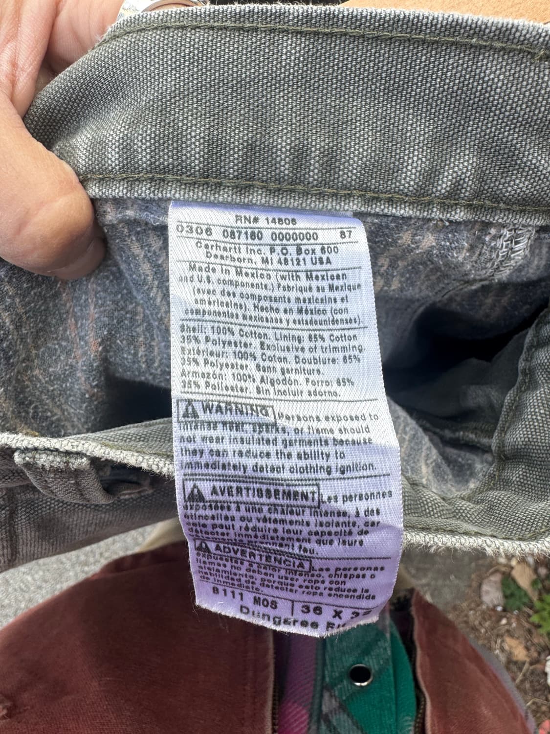 칼하트 빈티지 b111 모스그린 하드페이딩 카펜터 싱글니 워크 팬츠 상품이미지7