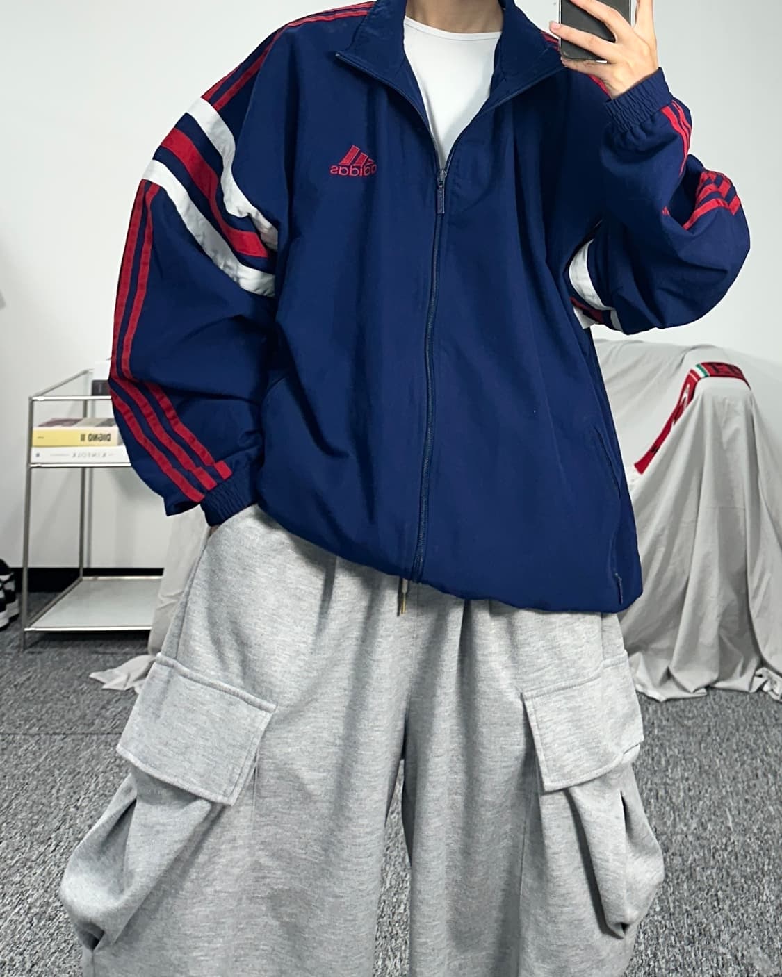 아디다스 90s 네이비 레드 바람막이 자켓 XL 상품이미지4
