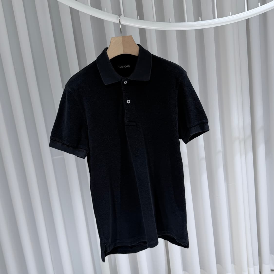 (A+/48) / 톰포드 타월링 테리 코튼 폴로 카라 반팔 티셔츠 블랙 상품이미지3