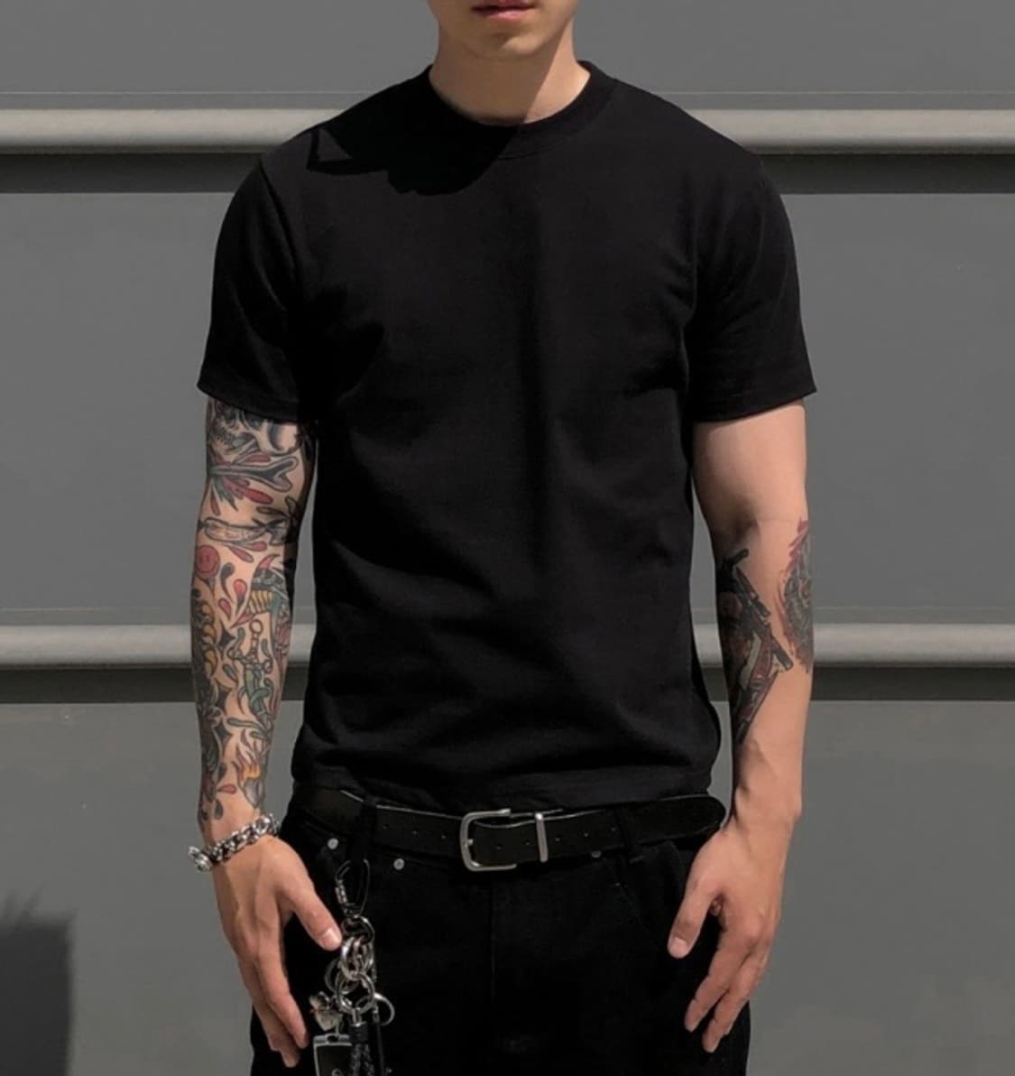 낫셀러 자체제작 크롭 머슬핏 반팔티 블랙 상품이미지3