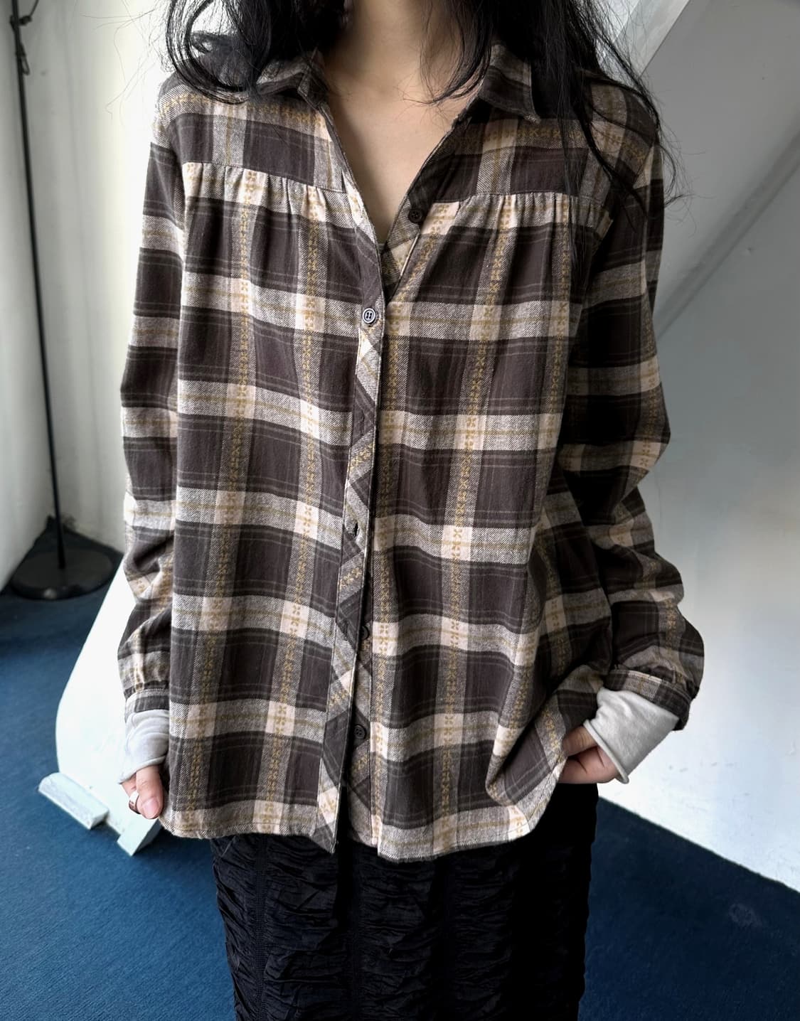 Cotton shirring design nel check blouse  상품이미지9