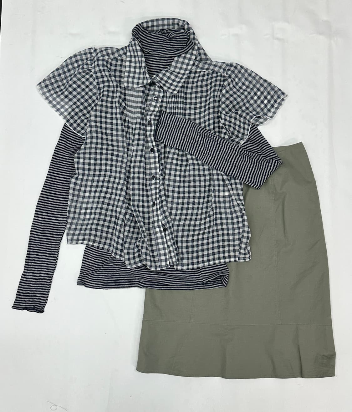 🩶하구미의 핀터 코디세트🩶 체크 블라우스 미디스커트 에스닉 빈티지 상품이미지2