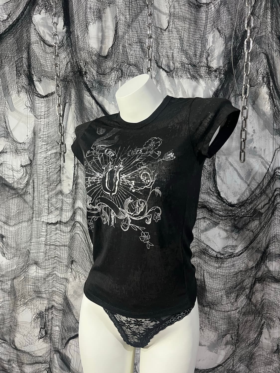 Y2K tie-die graphics See-through top 상품이미지3