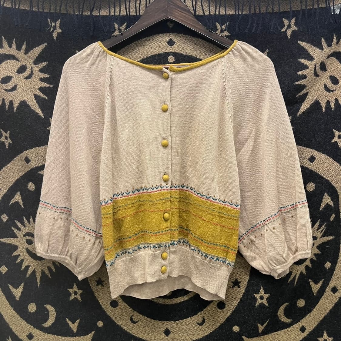 빈티지 모리 코지룩 퍼프 반팔 세미크롭 콩버튼 잔꽃 가디건 K0032 상품이미지3