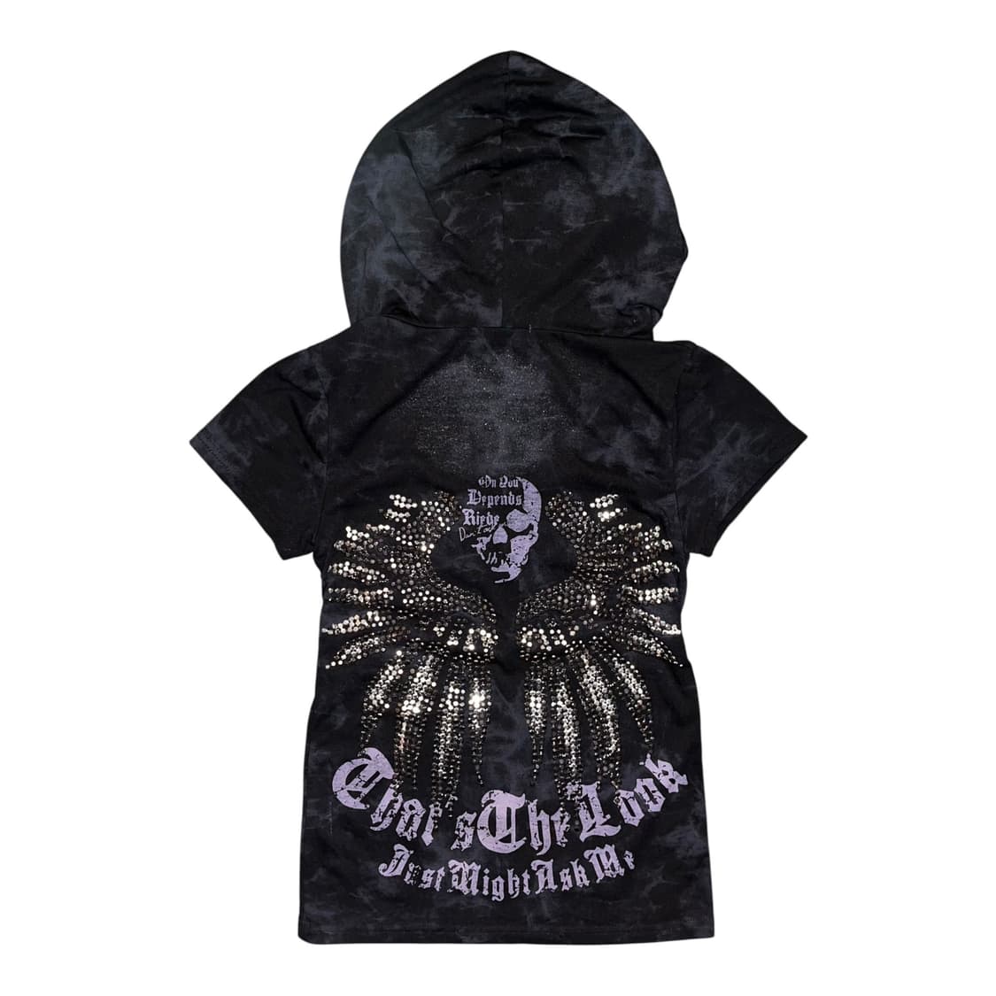 스터드 날개 나염 프린팅 반팔 후드티 펑크y2k갸루 상품이미지1
