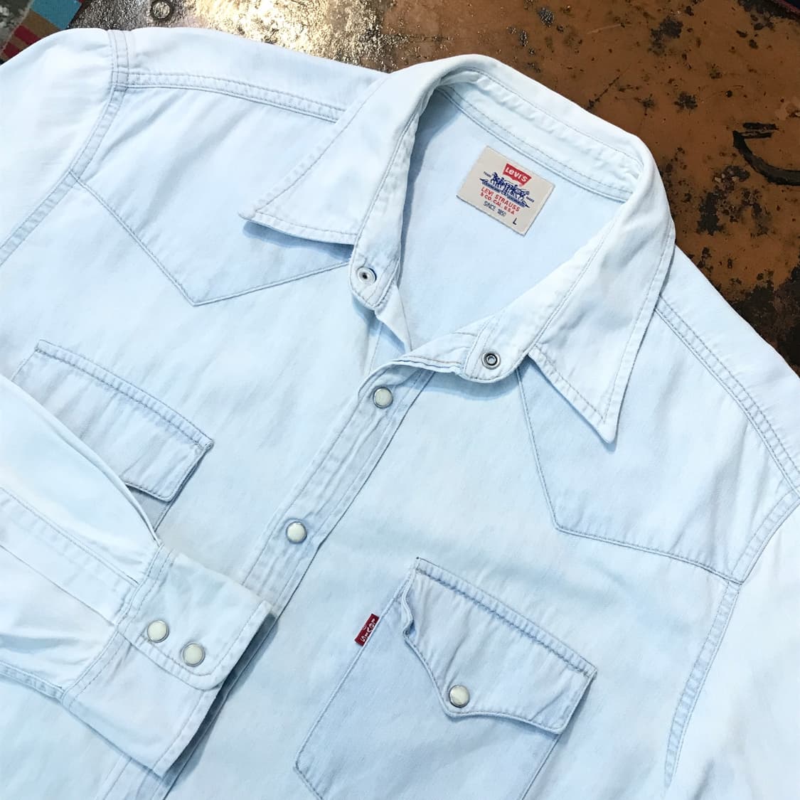 90s 리바이스 투포켓 라이트 연청 데님 웨스턴 셔츠 남성 110 사이즈 상품이미지3