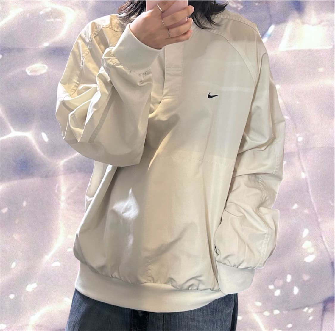 00s 나이키 올드스쿨 스우시 웜업 아노락 바람막이 맨투맨 베이지 XL 상품이미지3