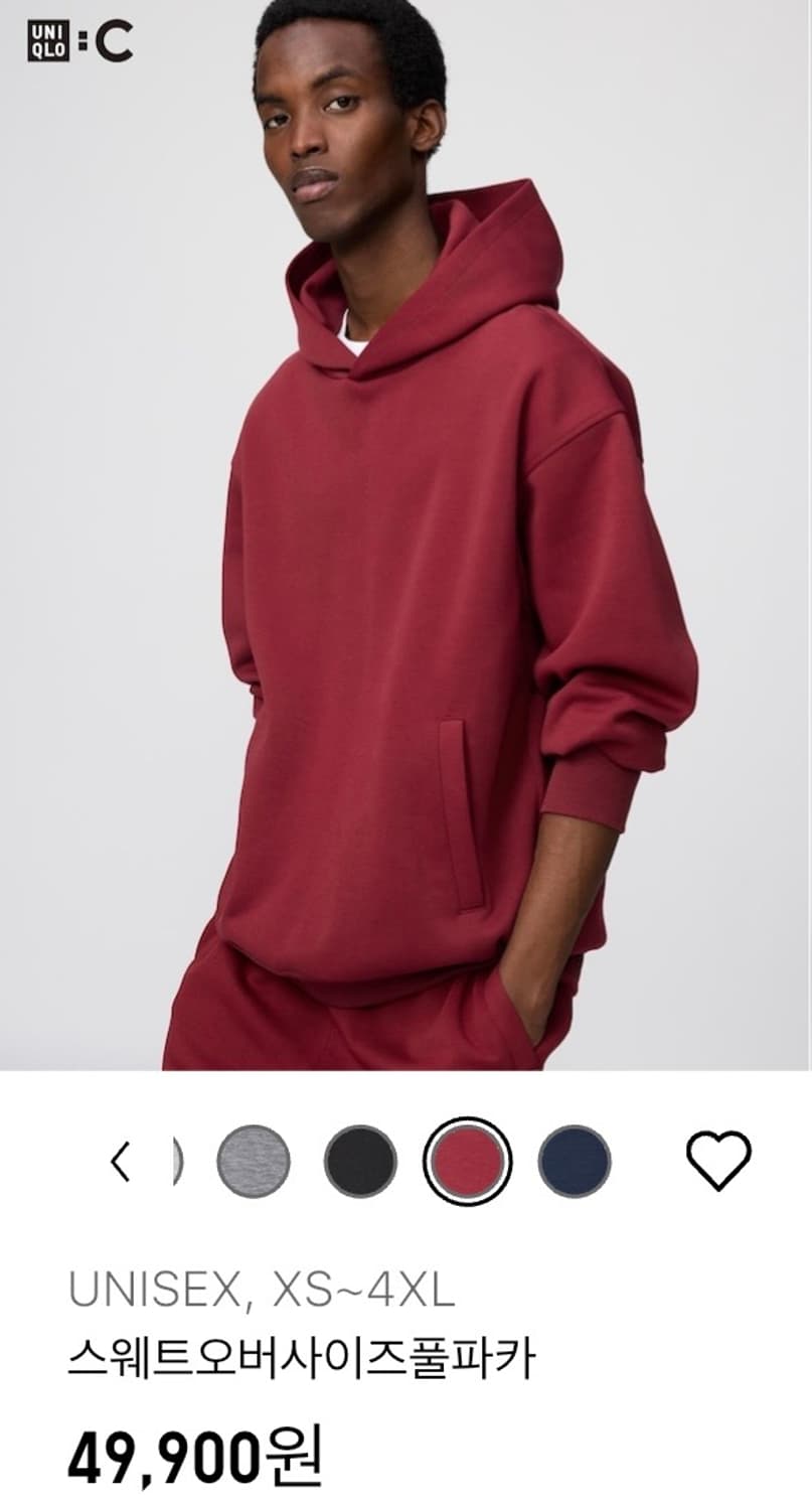 유니클로C 스웨트 오버사이즈 풀파카 레드 S 상품이미지6