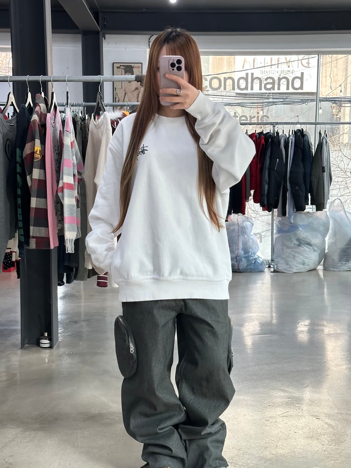 스투시 스탁로고 스웻 기모맨투맨 화이트 상품이미지2