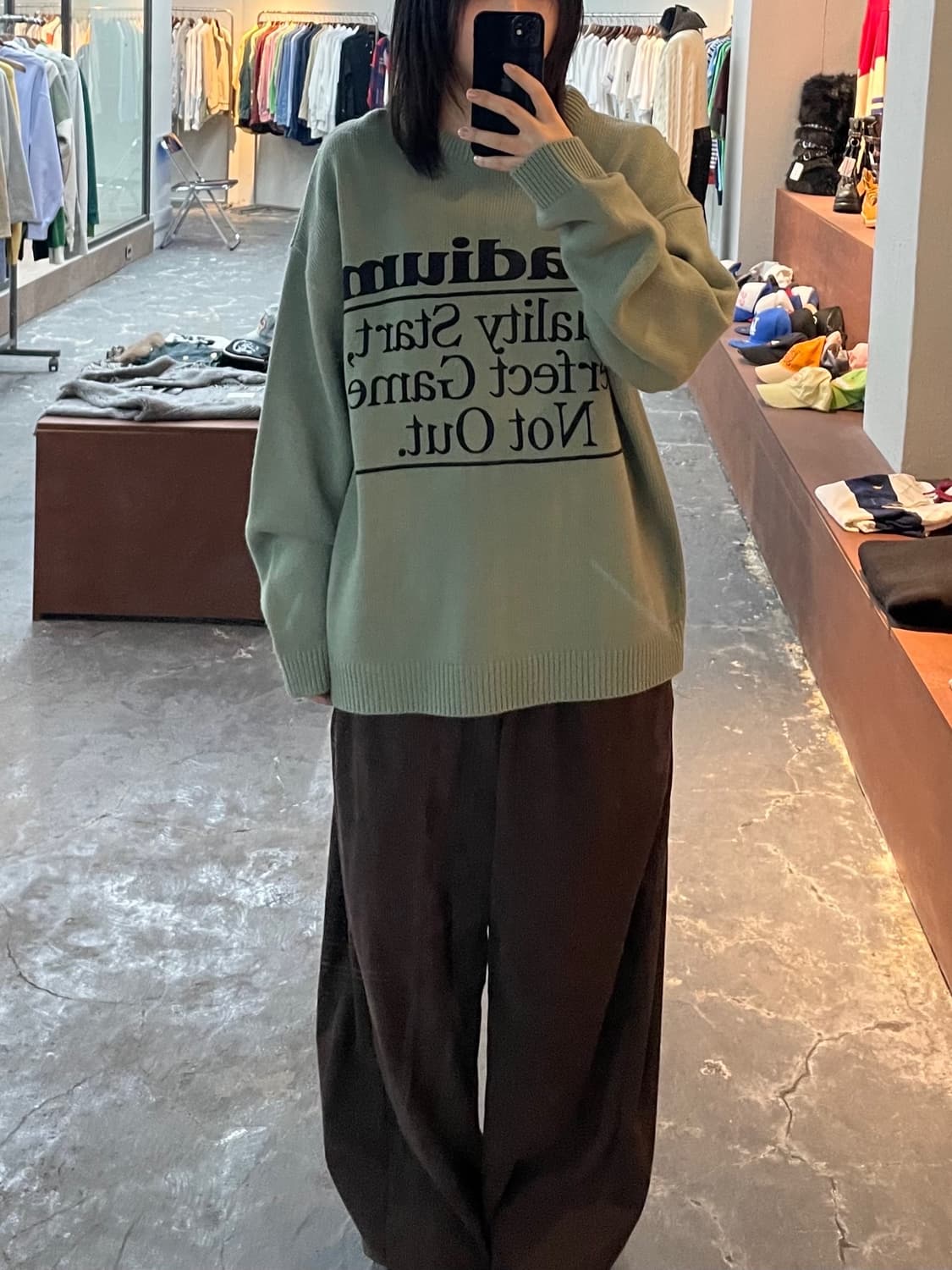 빈티지 빅 레터링 그린 니트 H935 상품이미지1